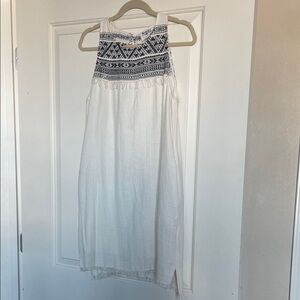 White Sleeveless Dress with Blue Pattern